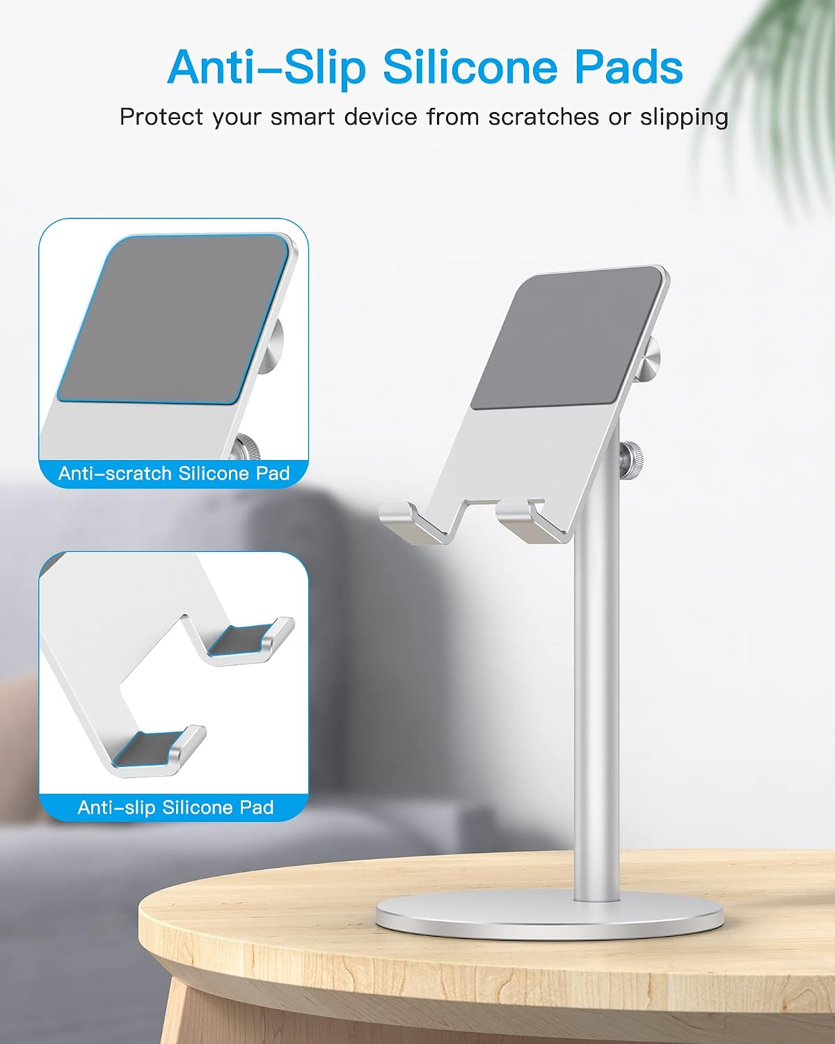 Adjustable Silver Aluminum Desk Stand for Phone & Tablet