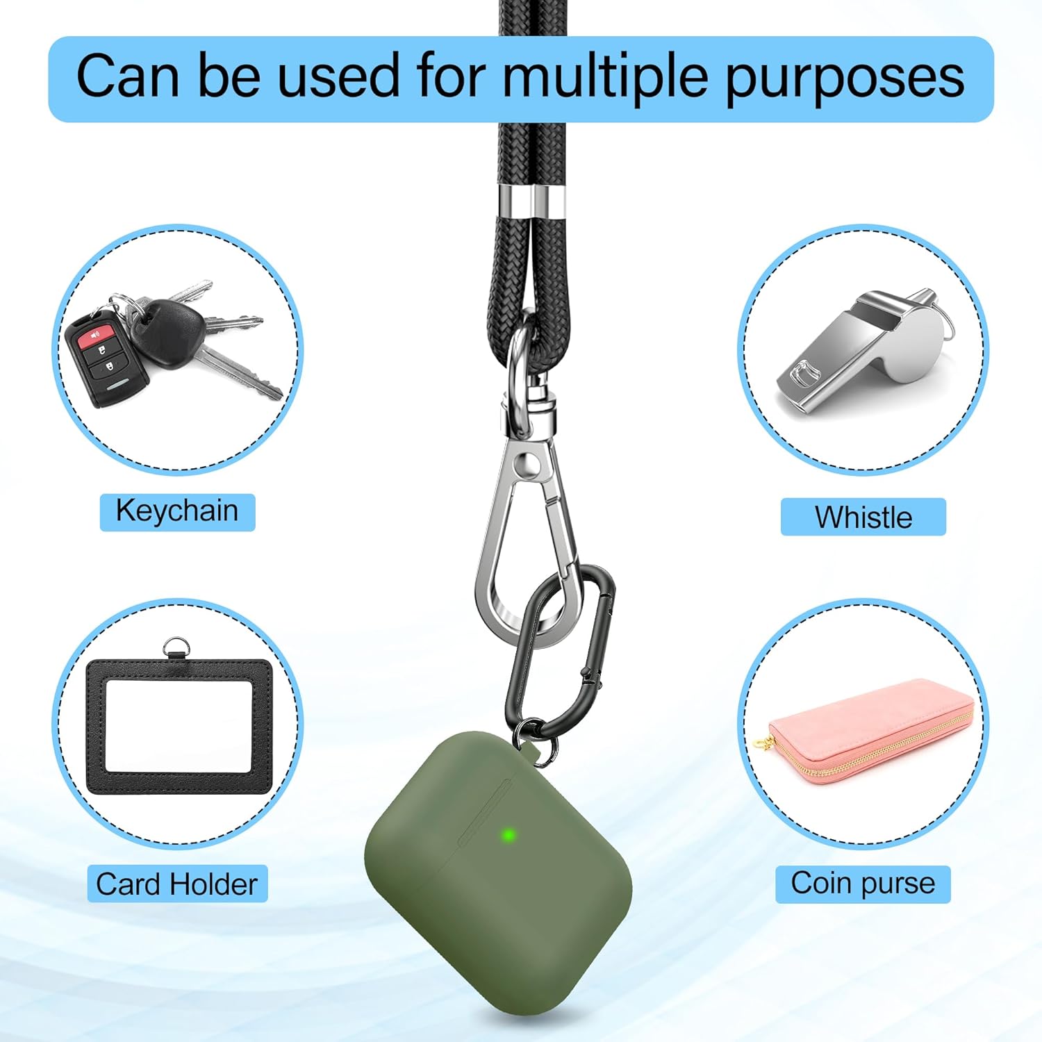 Black Grey Adjustable Crossbody Neck & Wrist Phone Lanyard with Tether Tabs