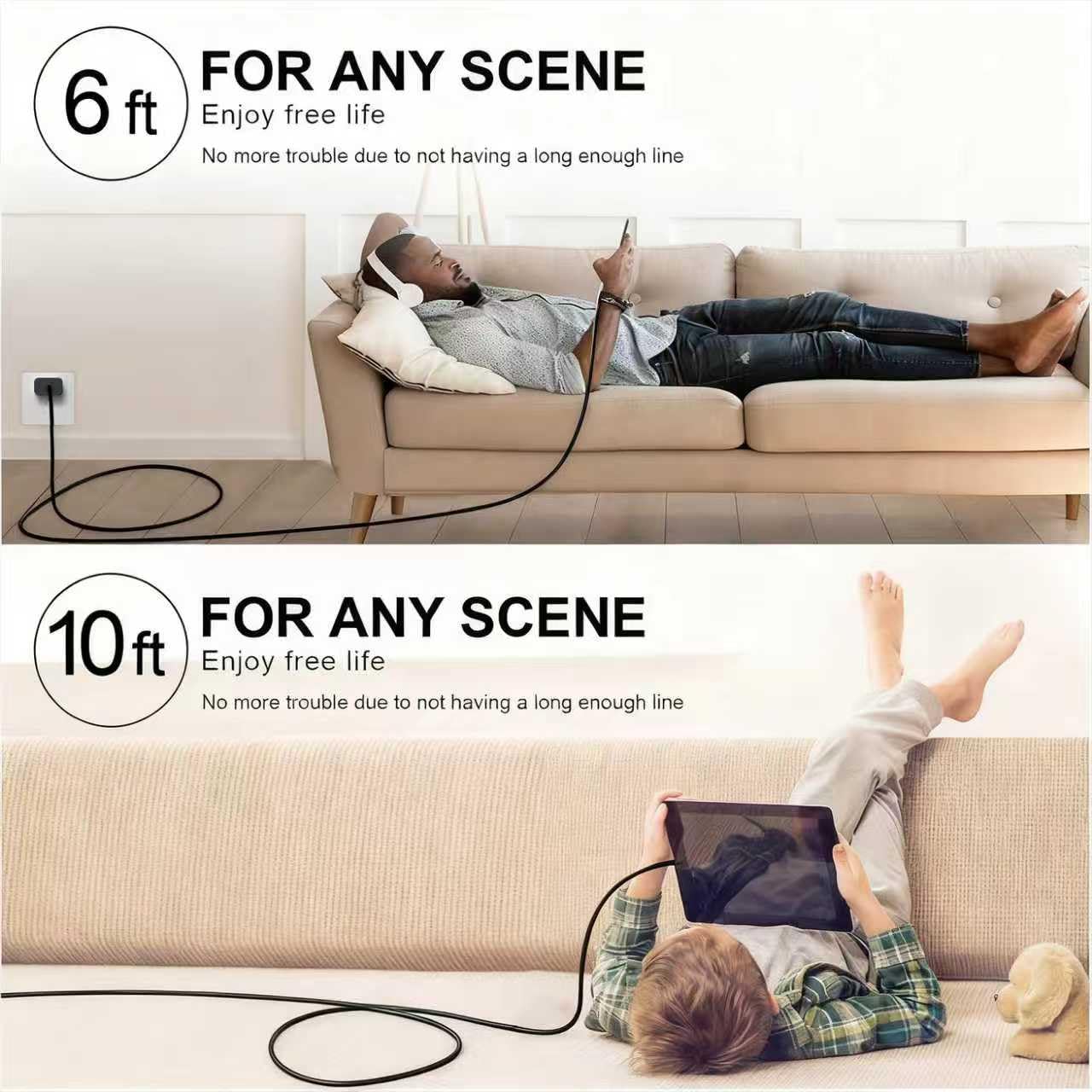 Fast Charging USB‑C Charger Block with 6FT/10FT Lightning Cable for iPhone