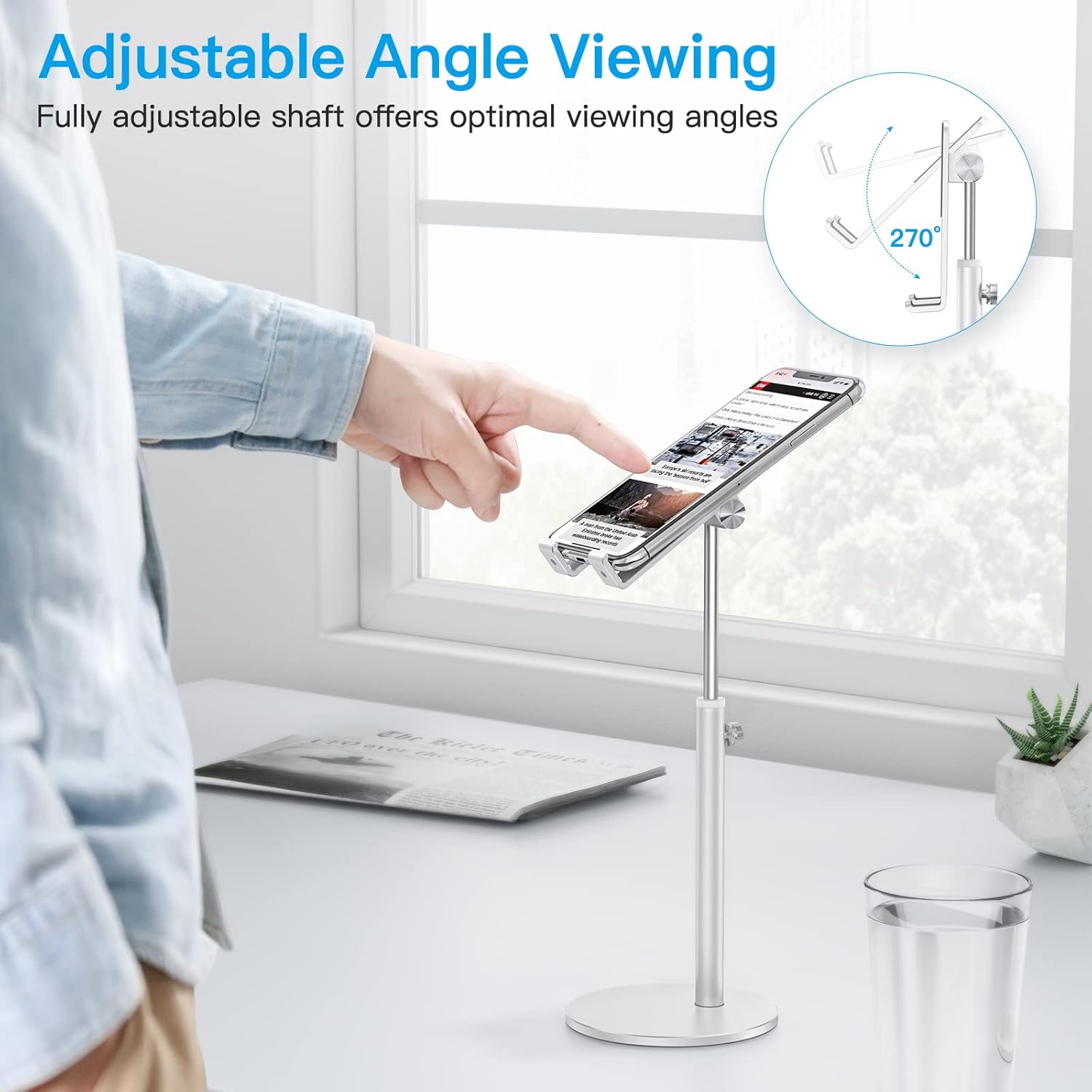 Adjustable Silver Aluminum Desk Stand for Phone & Tablet