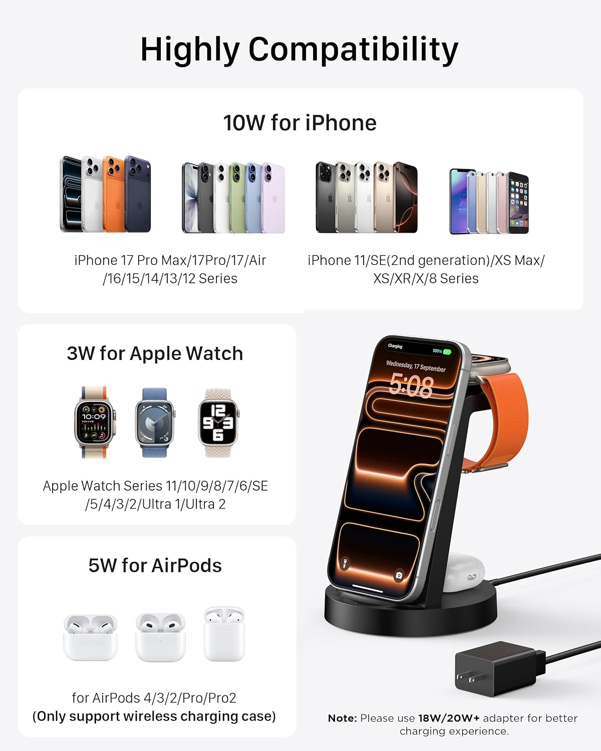 Wireless 3‑in‑1 Charging Station for Multiple Apple Devices