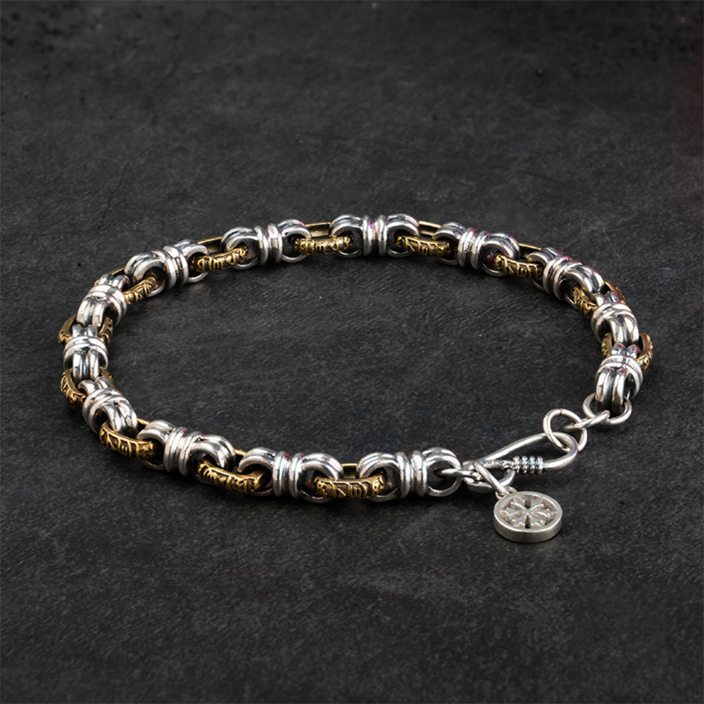 Viking Ring Chain S925 Silver Bracelet | Aegishjalmr Helm of Awe Norse Rune Wristband