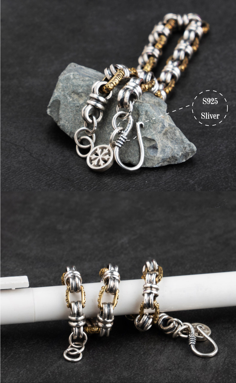 Viking Ring Chain S925 Silver Bracelet | Aegishjalmr Helm of Awe Norse Rune Wristband