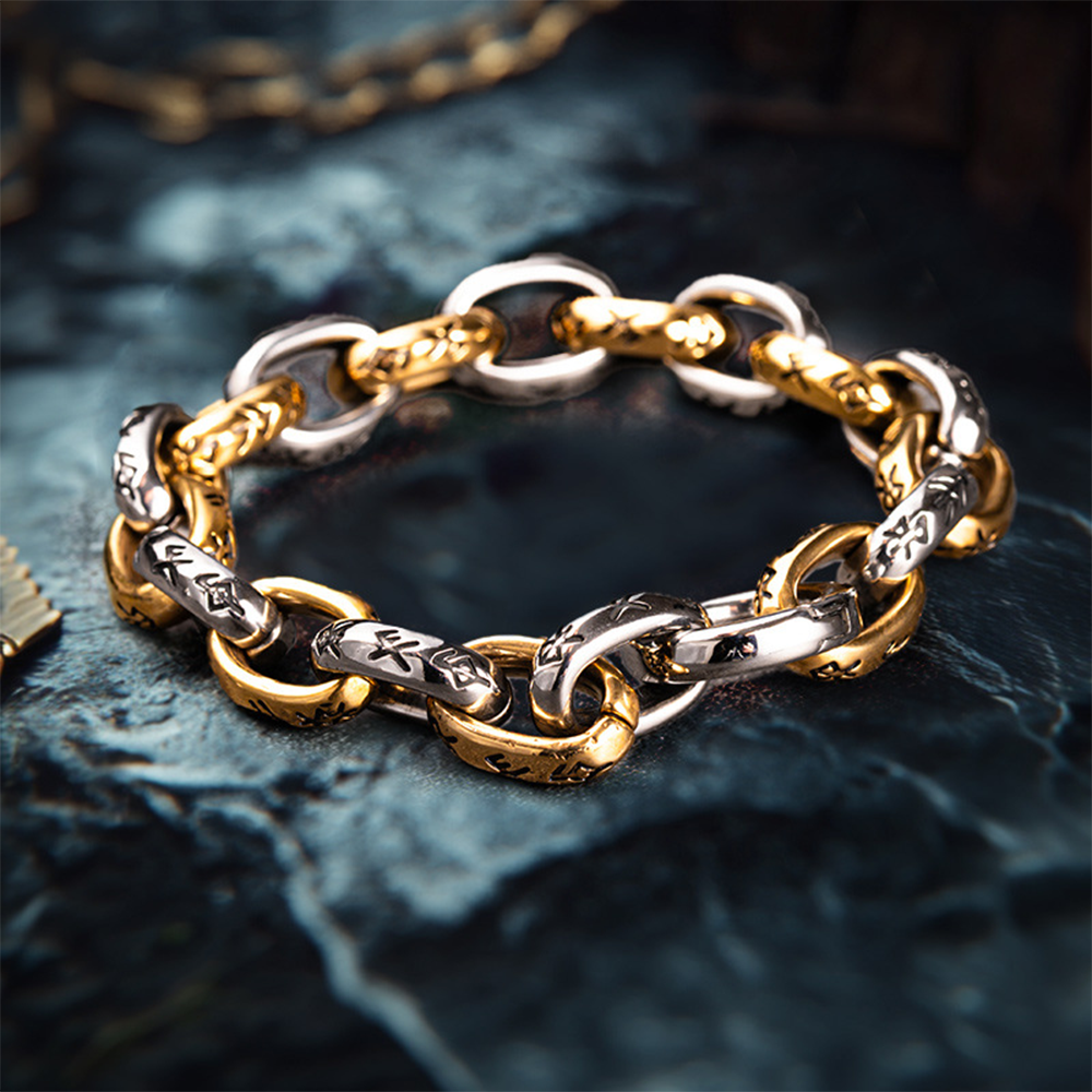 Viking Rune Bracelet 316L Stainless Steel Nordic Elder Futhark Runes Amulet Chunky Link Bracelet For Men Women