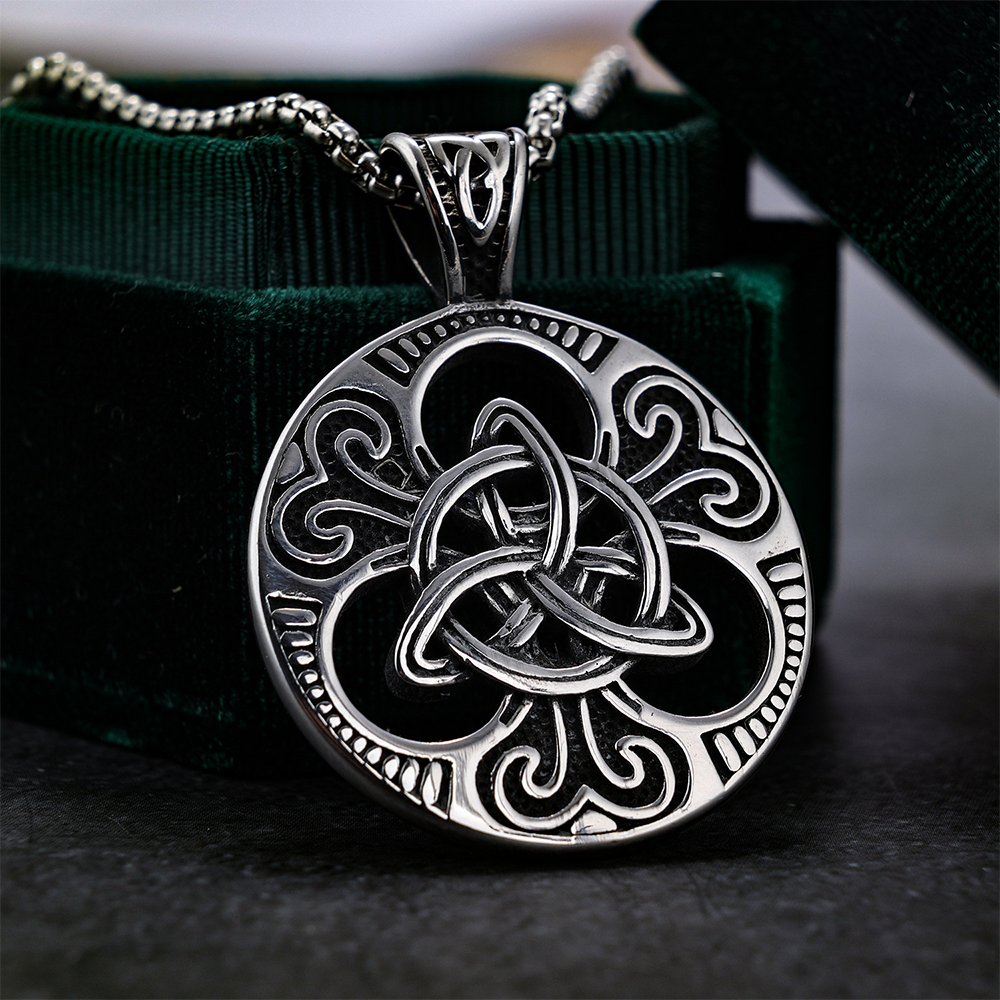 Norse Celtic Triquetra Trinity Knot Openwork Round Pendant | Celtic Knot Amulet, 316L Stainless Steel Unisex Eternal Protection Necklace