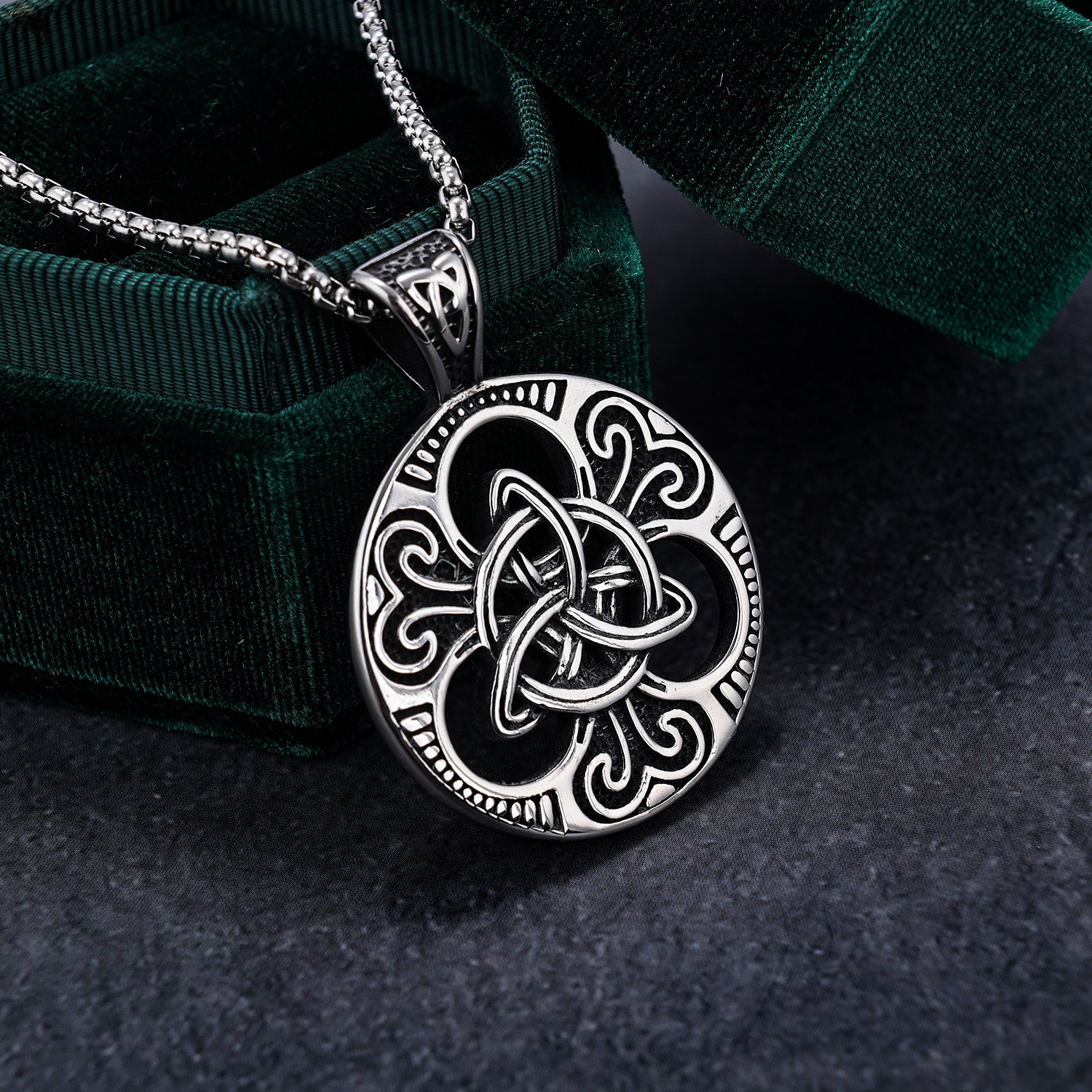 Norse Celtic Triquetra Trinity Knot Openwork Round Pendant | Celtic Knot Amulet, 316L Stainless Steel Unisex Eternal Protection Necklace