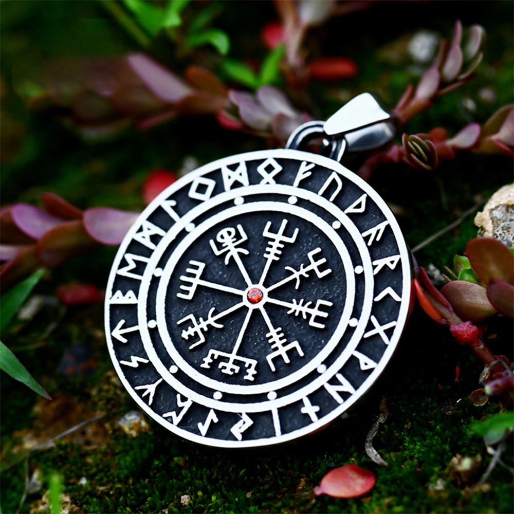 Norse Viking Aegishjalmur Helm of Awe Double Sided Pendant | Elder Futhark Rune Amulet, 316L Stainless Steel Unisex Protection Necklace