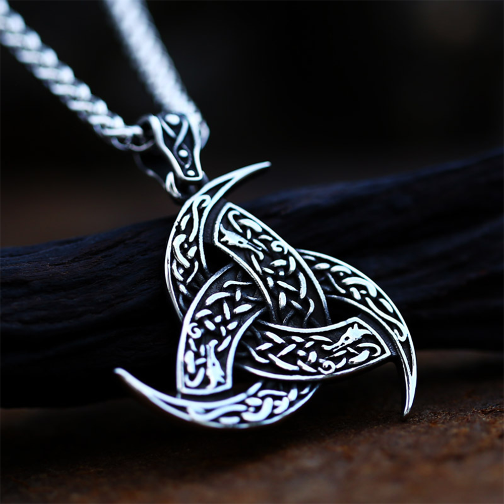Norse Odin Triple Horn Pendant | Viking Celtic Beast Pattern Amulet, 316L Stainless Steel Unisex Wisdom & Inspiration Necklace