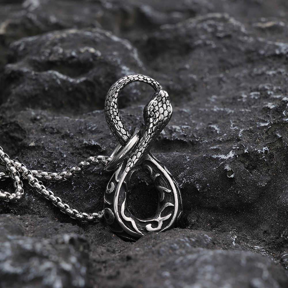 Norse Myth Jörmungandr Infinity Serpent Pendant | World Serpent Ouroboros Protection Amulet, 316L Stainless Steel Unisex Viking Necklace