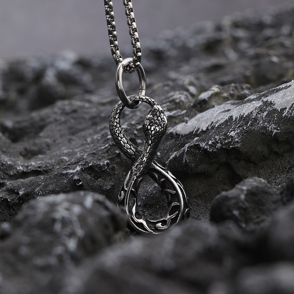Norse Myth Jörmungandr Infinity Serpent Pendant | World Serpent Ouroboros Protection Amulet, 316L Stainless Steel Unisex Viking Necklace