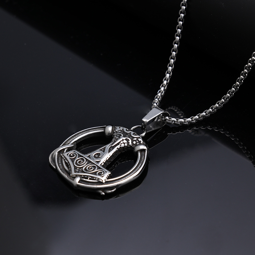 Norse Myth Ringed Serpent Mjolnir Pendant | Thor Hammer Protection Amulet, 316L Stainless Steel Unisex Viking Necklace