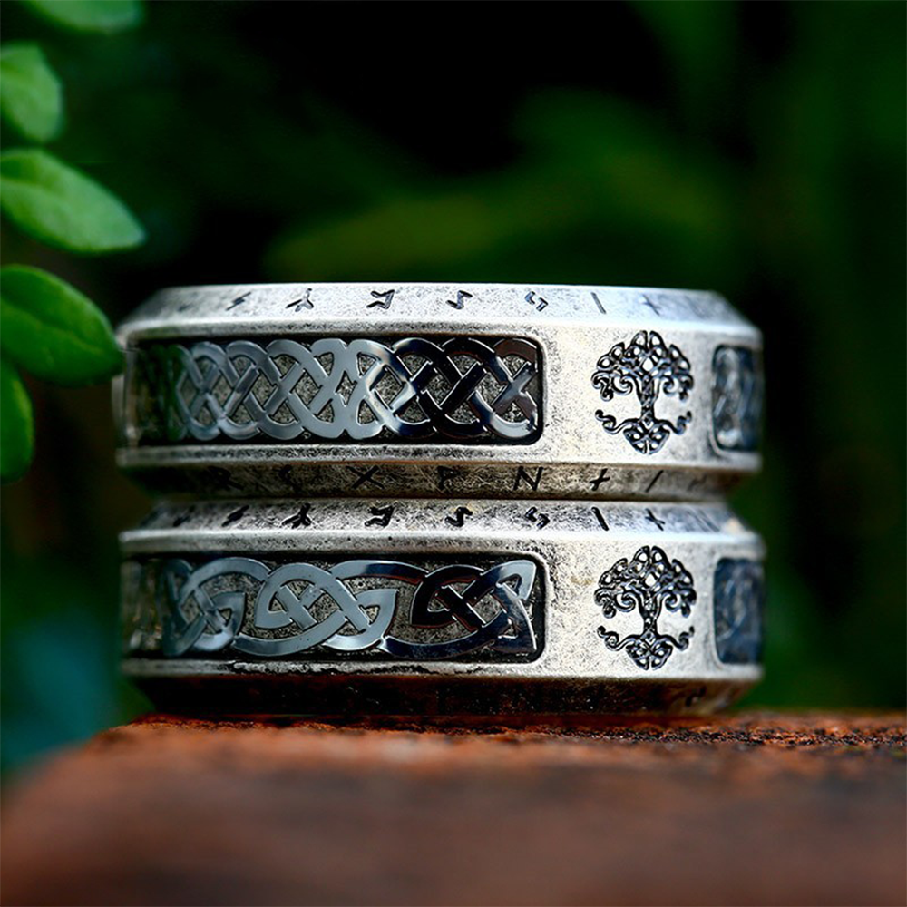 Viking Triquetra Rune Band Ring | 316L Stainless Steel Antique Norse Celtic Protective Band