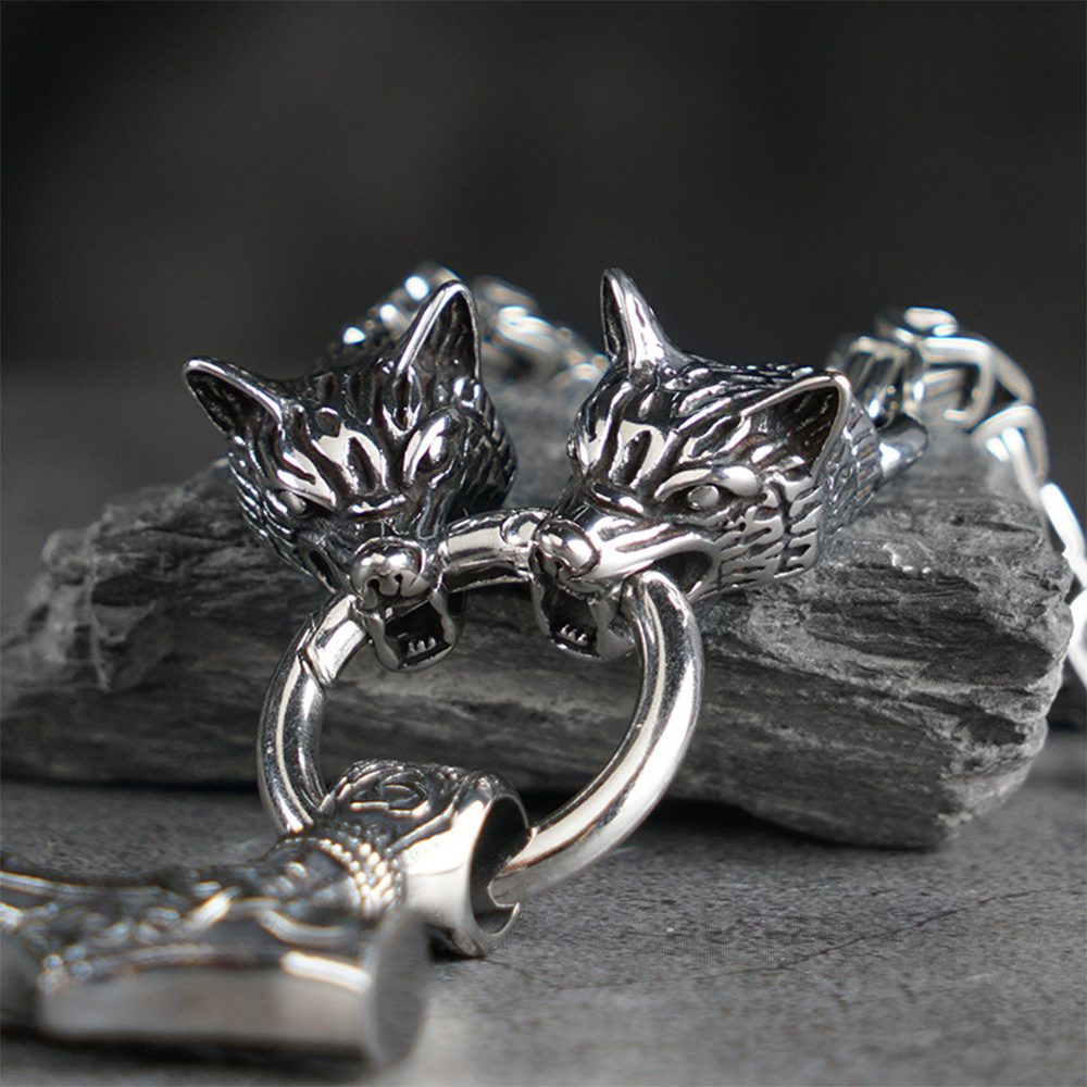 Viking Odin Geri Freki Wolf Mjolnir Necklace | 316L Stainless Steel Norse Protective Pendant