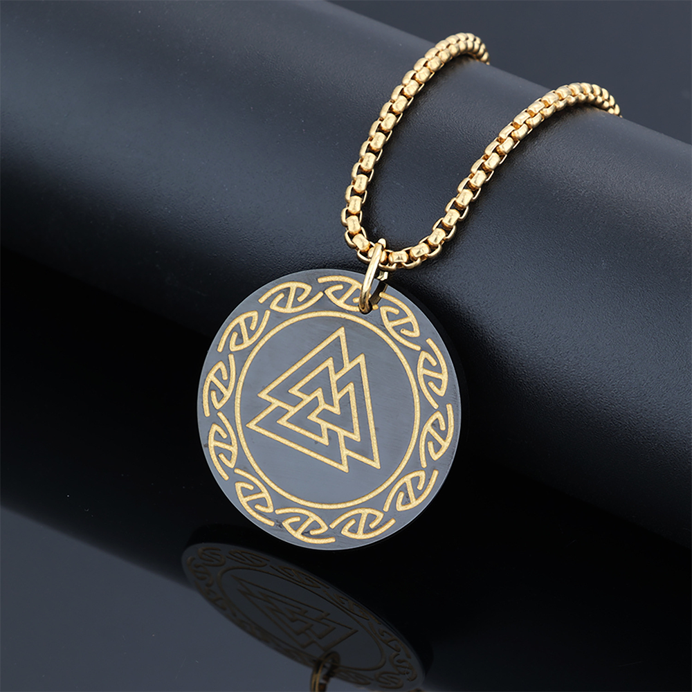 Viking Valknut Round Rune Circle Necklace | 316L Stainless Steel Norse Odin Warrior Pendant