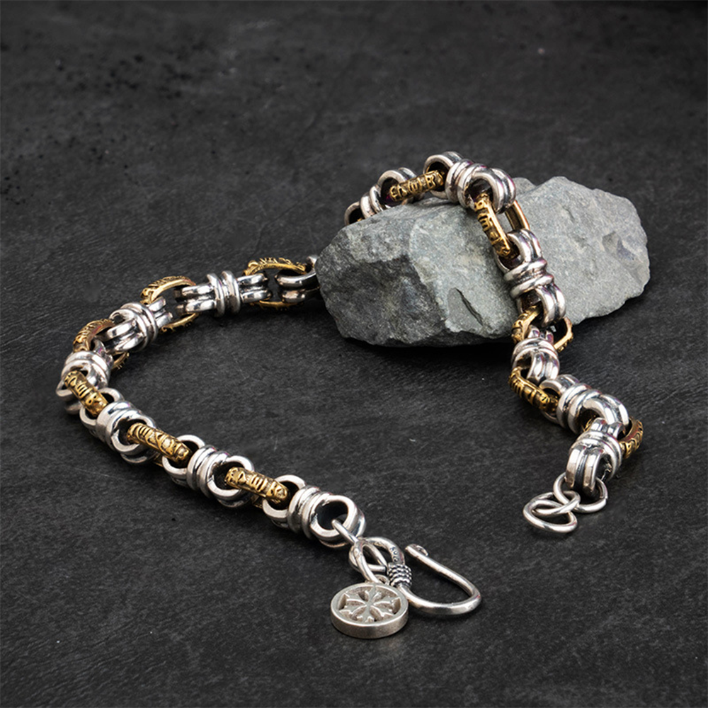 Viking Ring Chain S925 Silver Bracelet | Aegishjalmr Helm of Awe Norse Rune Wristband