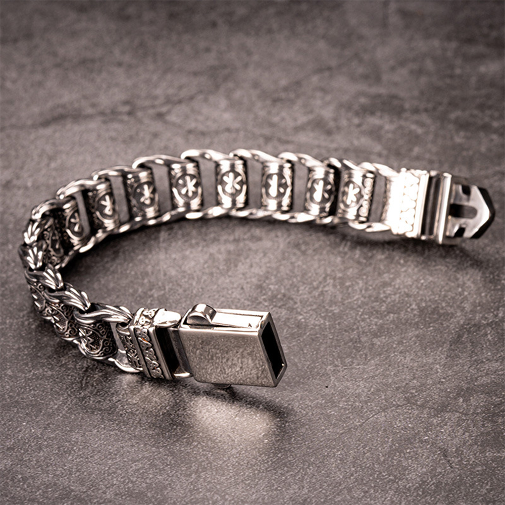 Norse Viking Vegvísir Compass Knight Link Bracelet | Icelandic Wayfinder Rune Amulet, 316L Stainless Steel Unisex Guidance 