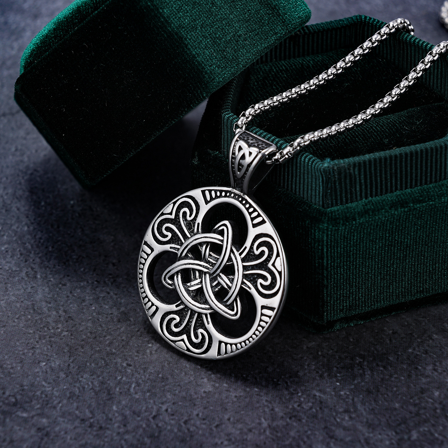 Norse Celtic Triquetra Trinity Knot Openwork Round Pendant | Celtic Knot Amulet, 316L Stainless Steel Unisex Eternal Protection Necklace