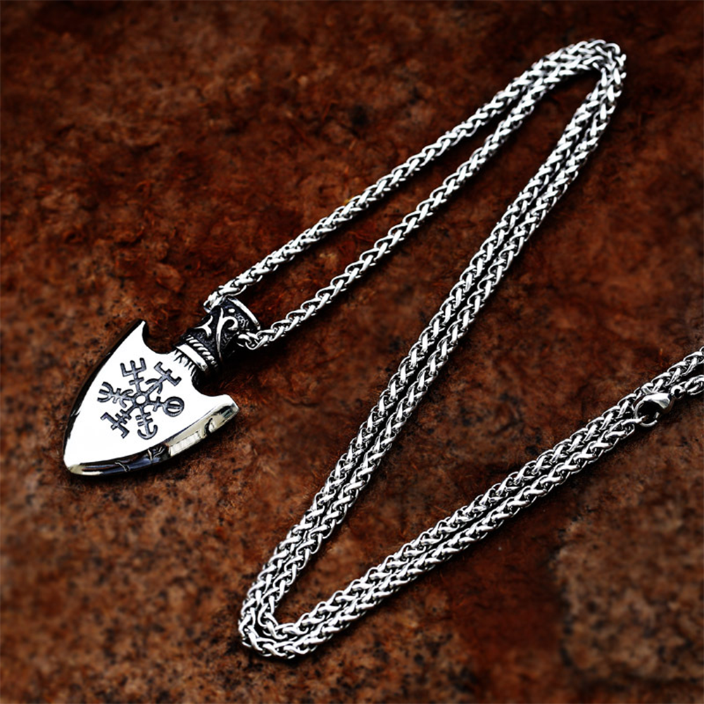 Norse Viking Gungnir Odin Spear Tip Double Sided Pendant | Aegishjalmur Helm of Awe & Valknut Warrior Amulet, 316L Stainless Steel Unisex Victory & Protection Necklace