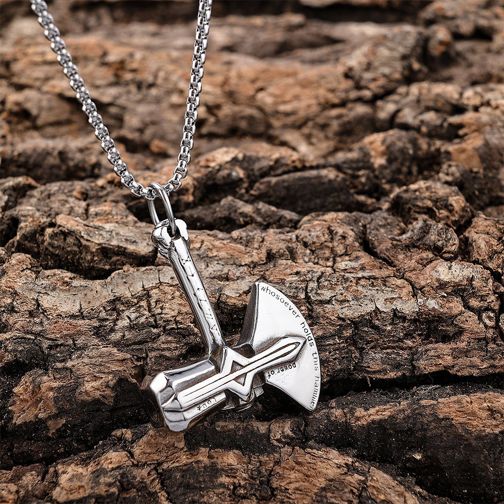 Norse Viking Mjolnir & Battle Axe Combined Pendant | Thor Rune Amulet, 316L Stainless Steel Unisex Strength Necklace