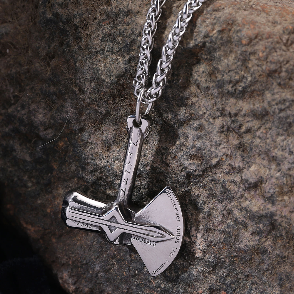 Norse Viking Mjolnir & Battle Axe Combined Pendant | Thor Rune Amulet, 316L Stainless Steel Unisex Strength Necklace