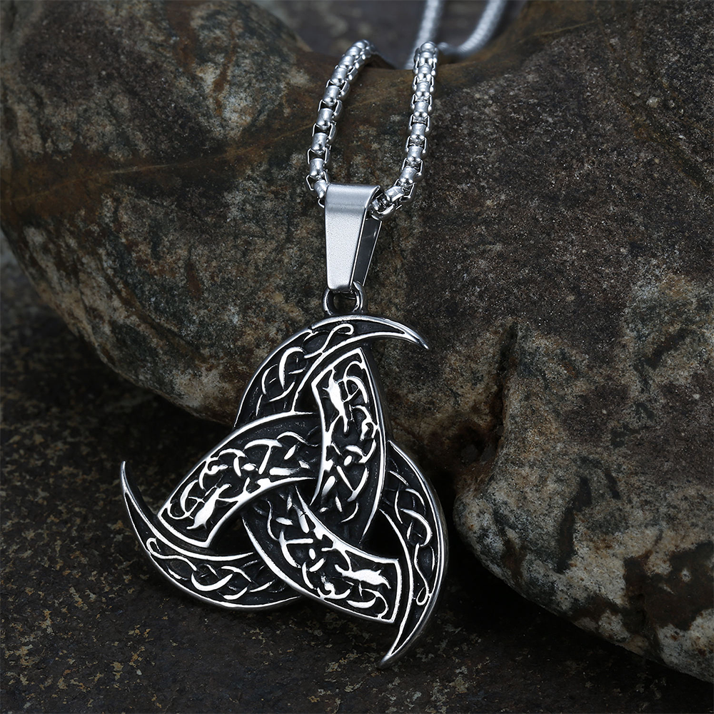 Norse Odin Triple Horn Pendant | Viking Celtic Beast Pattern Amulet, 316L Stainless Steel Unisex Wisdom & Inspiration Necklace