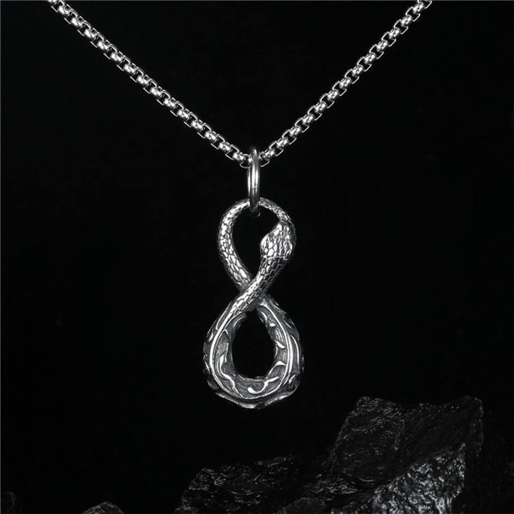 Norse Myth Jörmungandr Infinity Serpent Pendant | World Serpent Ouroboros Protection Amulet, 316L Stainless Steel Unisex Viking Necklace