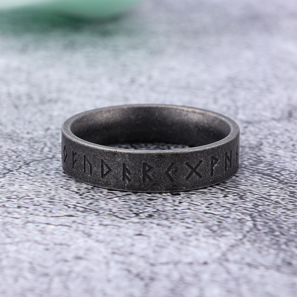 Norse Viking Elder Futhark Full Runic Alphabet Band Ring | 316L Stainless Steel Antique Unisex Simple Protective Ring