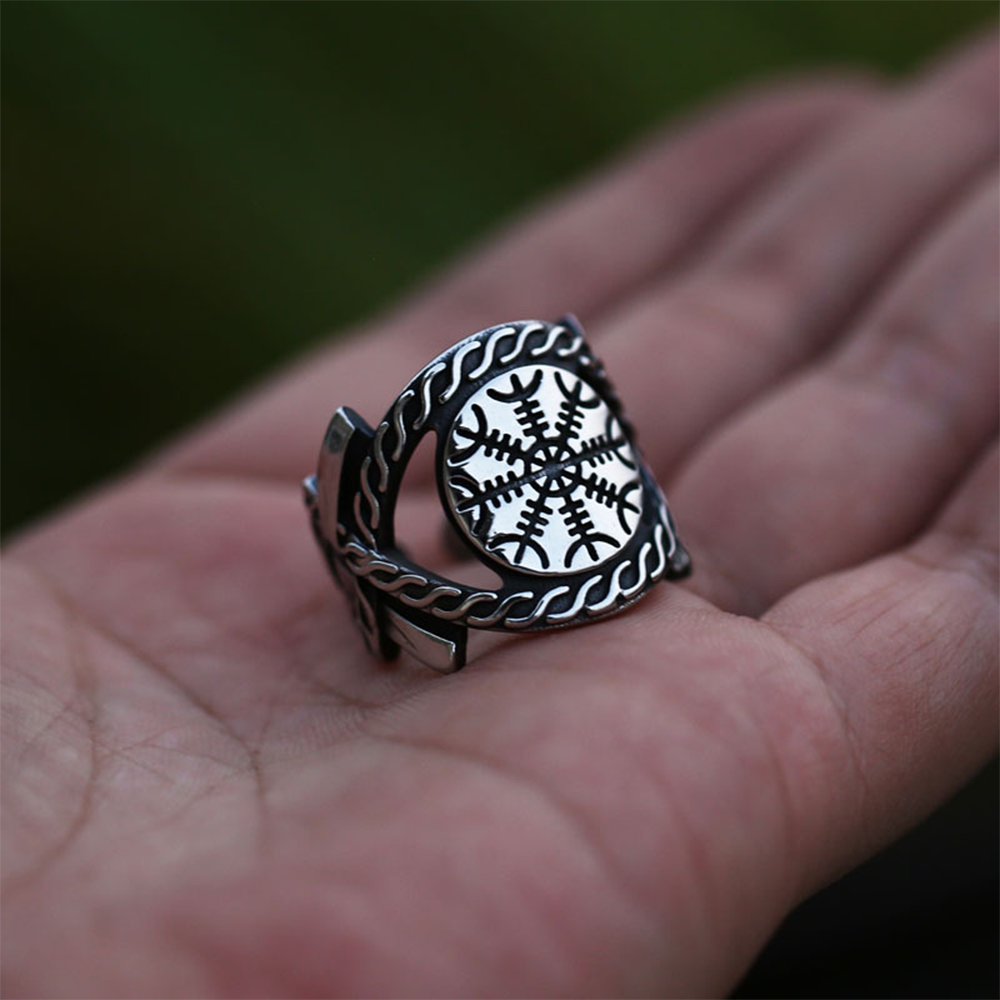 [Copy]Viking Mjolnir Thor's Hammer Rune Ring | 316L Stainless Steel Antique Hollow Unisex Norse Protective Band