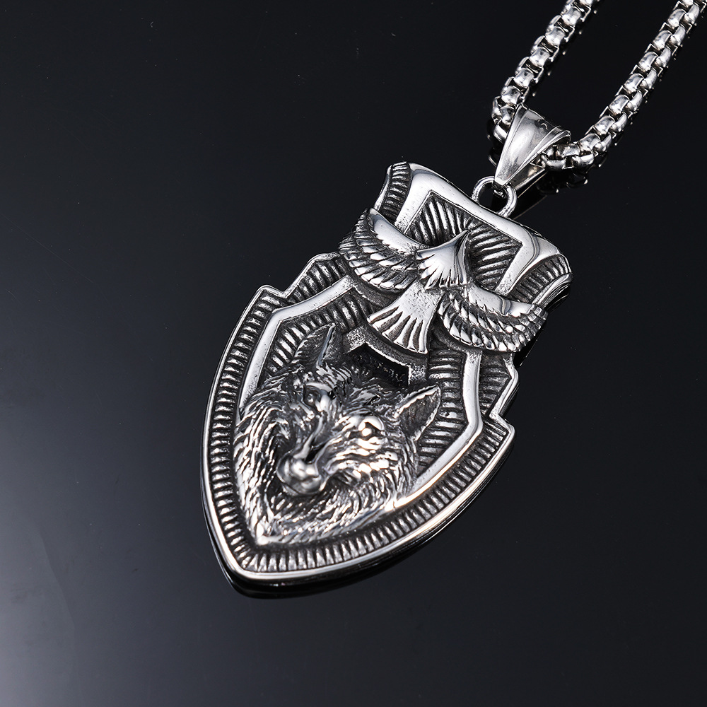 Norse Viking Shield Pendant | Odin’s Raven & Fenrir Wolf Warrior Amulet, 316L Stainless Steel Unisex Protection Necklace