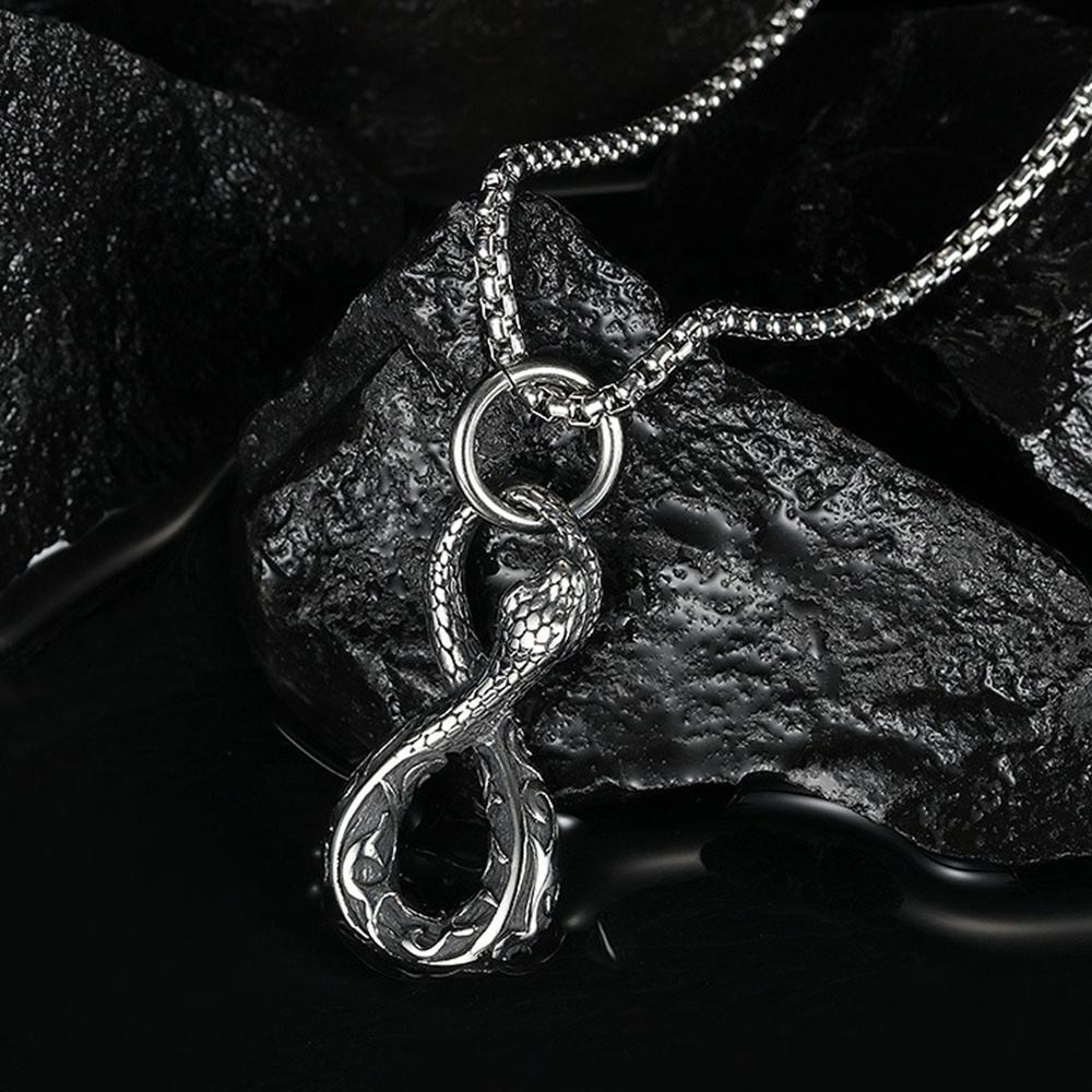 Norse Myth Jörmungandr Infinity Serpent Pendant | World Serpent Ouroboros Protection Amulet, 316L Stainless Steel Unisex Viking Necklace