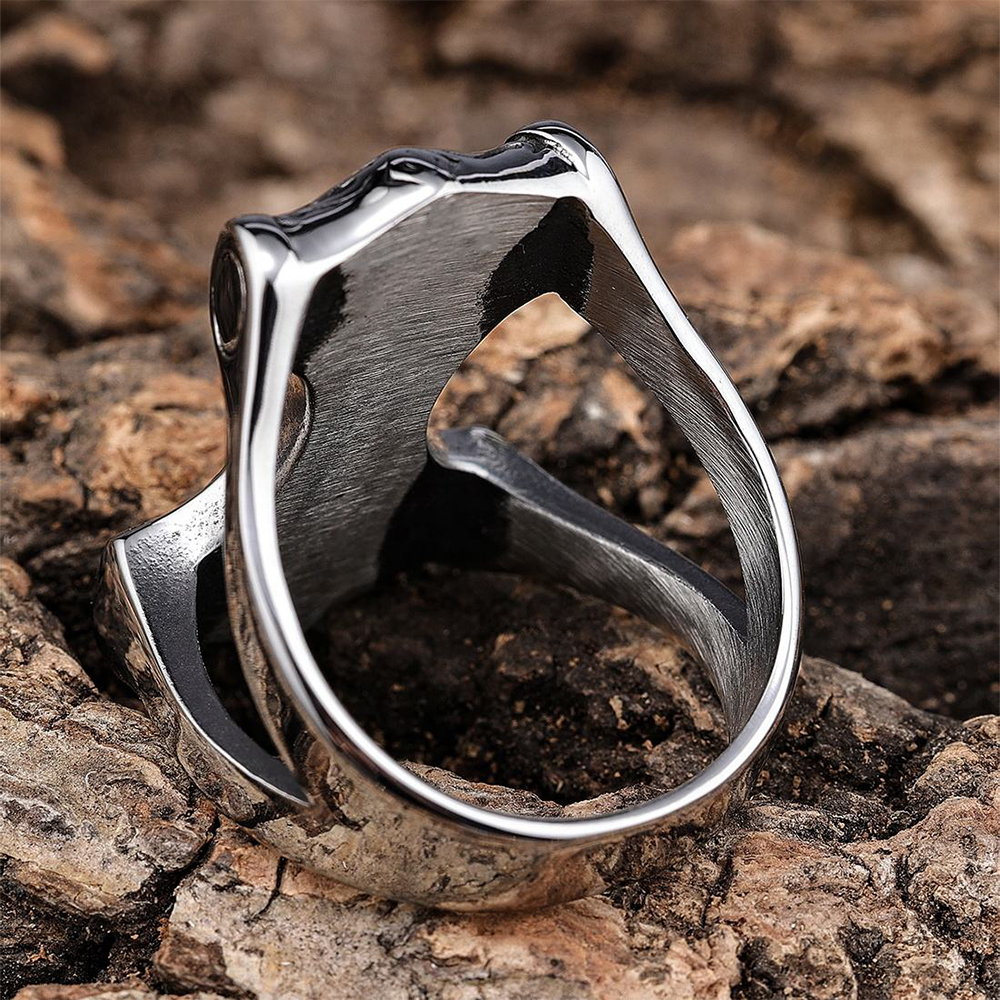 Viking Mjolnir Thor's Hammer Rune Ring | 316L Stainless Steel Antique Hollow Unisex Norse Protective Band