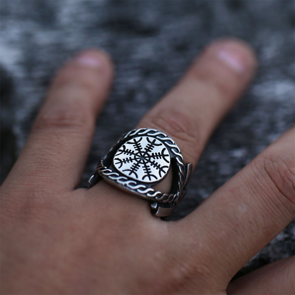 [Copy]Viking Mjolnir Thor's Hammer Rune Ring | 316L Stainless Steel Antique Hollow Unisex Norse Protective Band