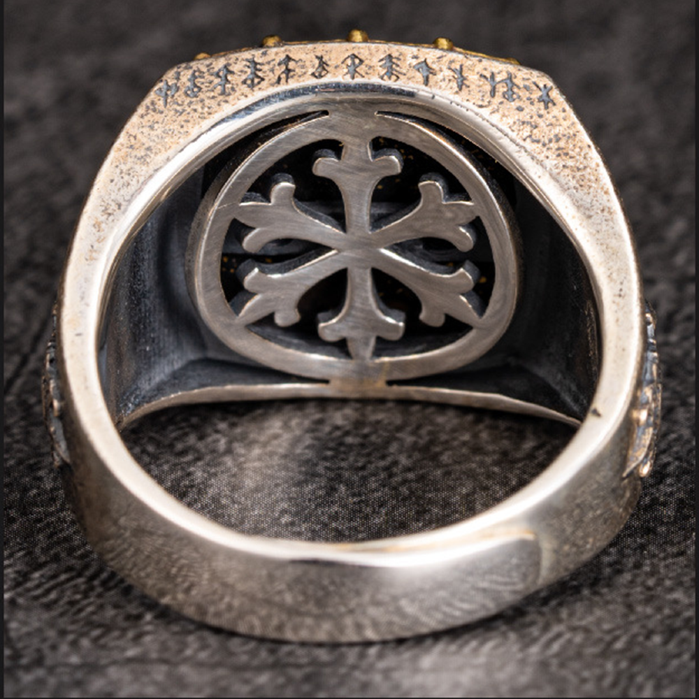 Viking Vegvisir Compass Signet Ring | Gold Plated Solid 925 Silver Antique Norse Protective Band