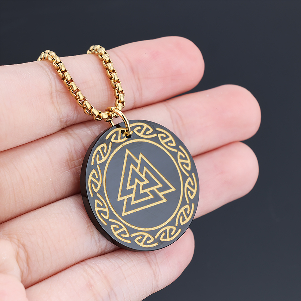 Viking Valknut Round Rune Circle Necklace | 316L Stainless Steel Norse Odin Warrior Pendant