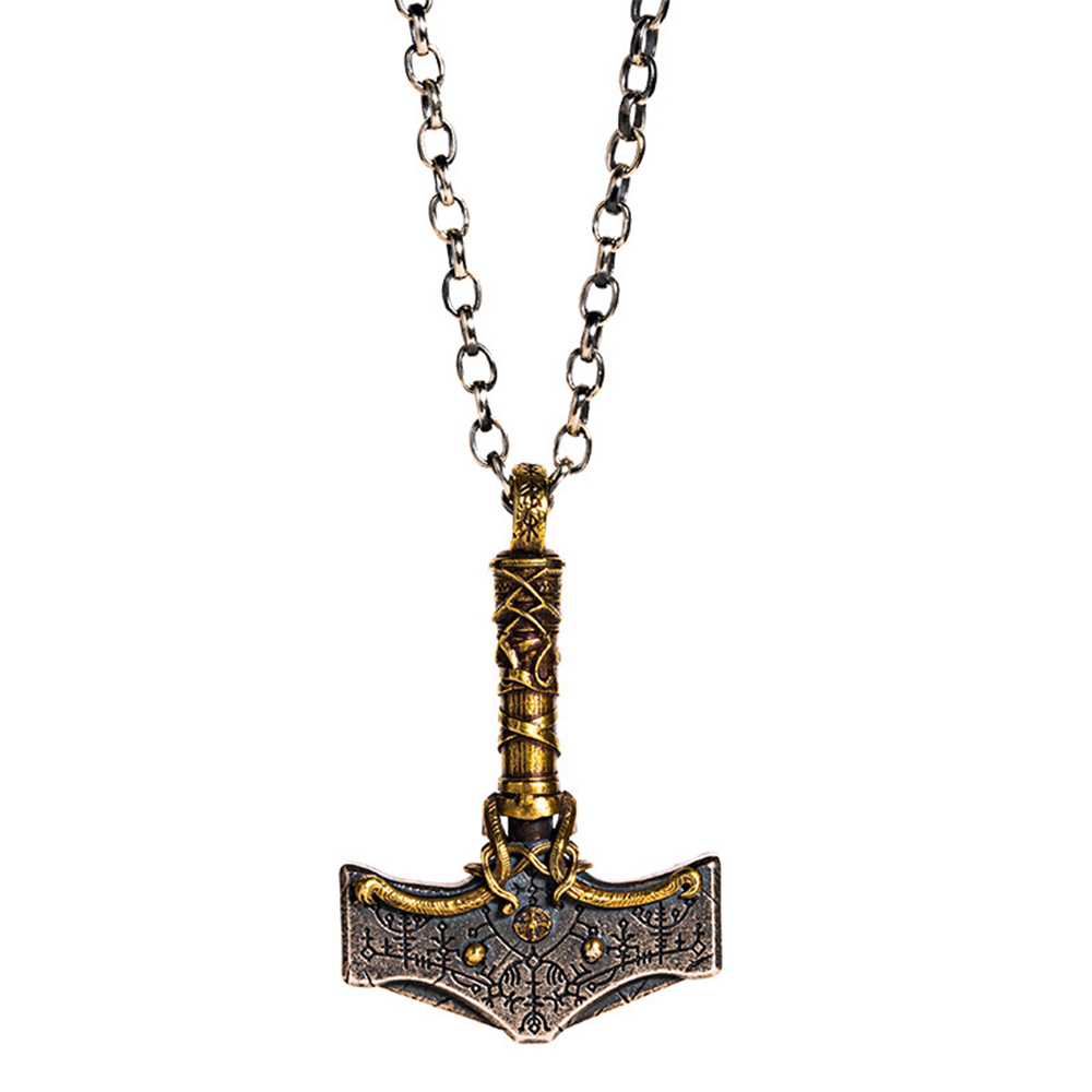 Norse Mythology Thor Mjölnir Hammer Pendant | Vegvisir Viking Compass Runes, 316L Stainless Steel, Gold Plated & Sterling Silver Option, Unisex Viking Amulet Necklace