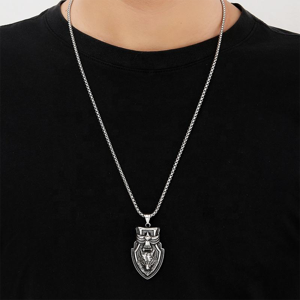 Norse Viking Shield Pendant | Odin’s Raven & Fenrir Wolf Warrior Amulet, 316L Stainless Steel Unisex Protection Necklace