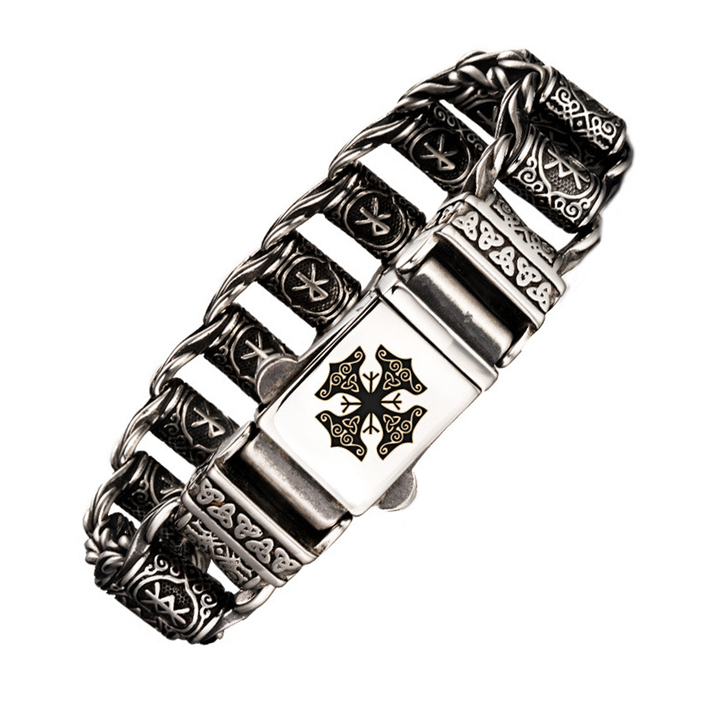 Norse Viking Nornir Wheel Twisted Rope Bracelet | Celtic Triquetra Fate Rune Amulet, 316L Stainless Steel Unisex Balance Protection Bracelet