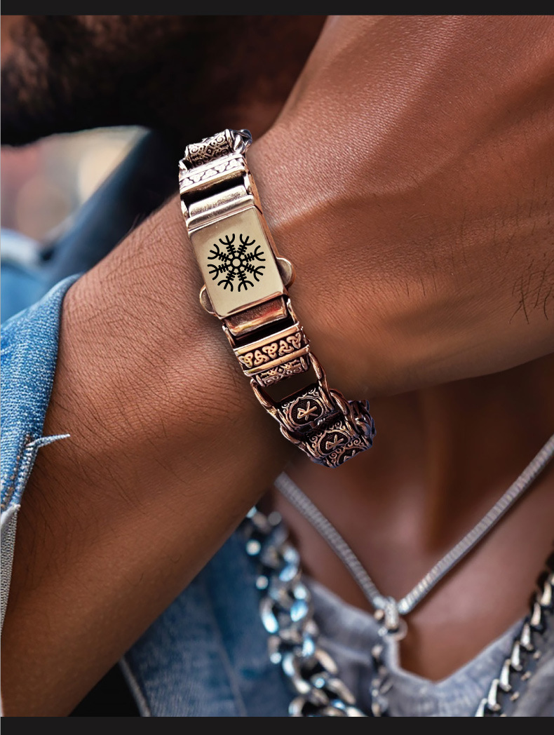 Norse Viking Vegvísir Compass Knight Link Bracelet | Icelandic Wayfinder Rune Amulet, 316L Stainless Steel Unisex Guidance 