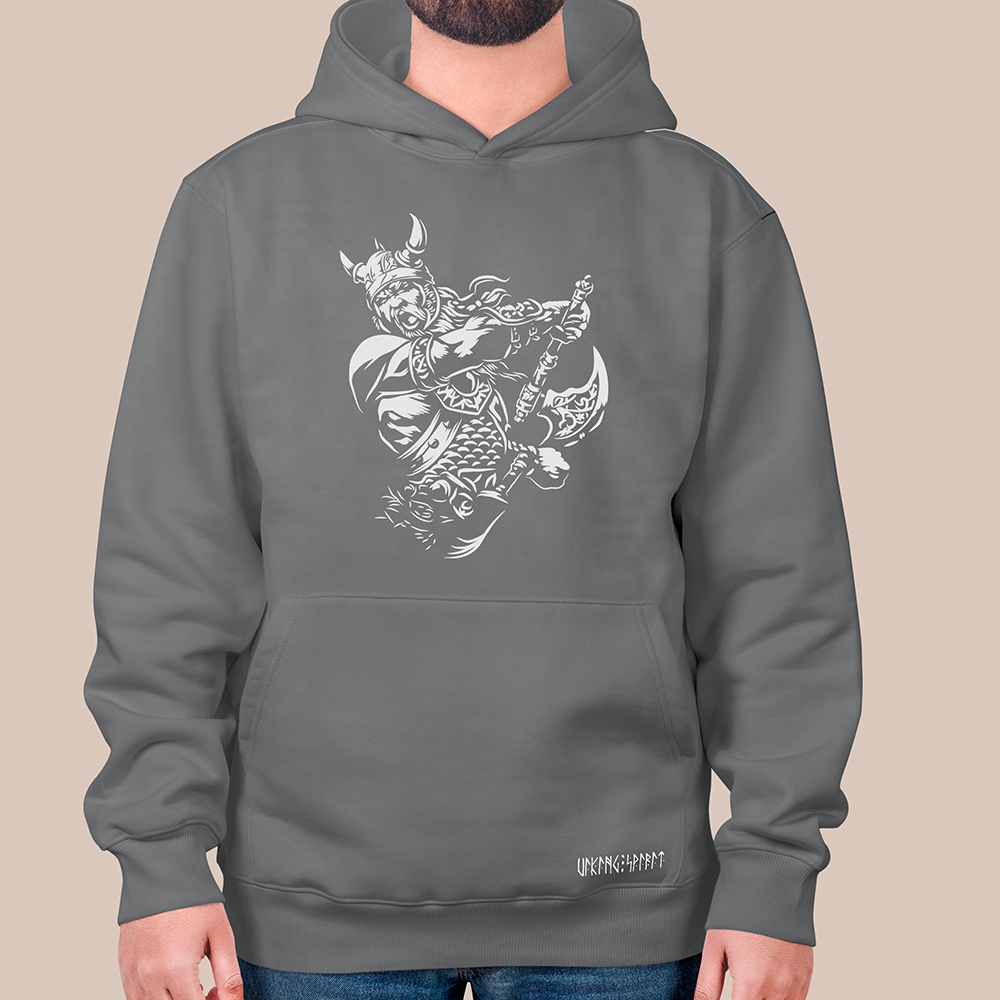 Viking Berserker Warrior Axe 550g Heavyweight Cotton Hoodie, Norse Battle Totem Pullover with Kangaroo Pocket, Affordable Unisex All-Ages Sweatshirt for European Fans-Viking Spirit