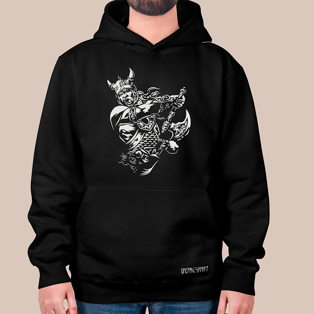 Viking Berserker Warrior Axe 550g Heavyweight Cotton Hoodie, Norse Battle Totem Pullover with Kangaroo Pocket, Affordable Unisex All-Ages Sweatshirt for European Fans-Viking Spirit