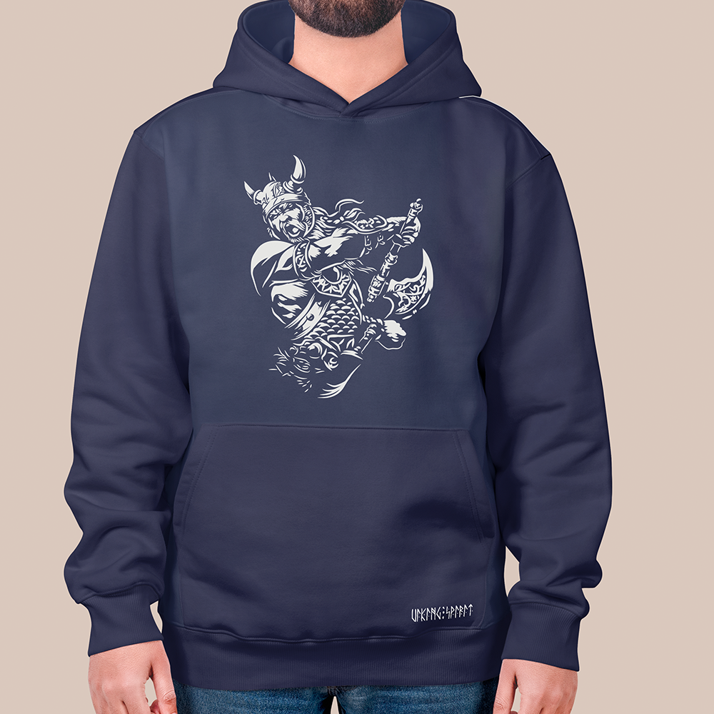 Viking Berserker Warrior Axe 550g Heavyweight Cotton Hoodie, Norse Battle Totem Pullover with Kangaroo Pocket, Affordable Unisex All-Ages Sweatshirt for European Fans-Viking Spirit
