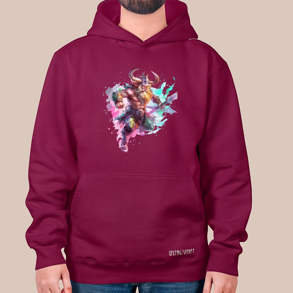 Splash Art Viking Axe Warrior 550g Heavyweight Cotton Hoodie, Norse Mythology Warrior Totem Pullover with Kangaroo Pocket, Affordable Unisex All-Ages Sweatshirt for European Fans-Viking Spirit