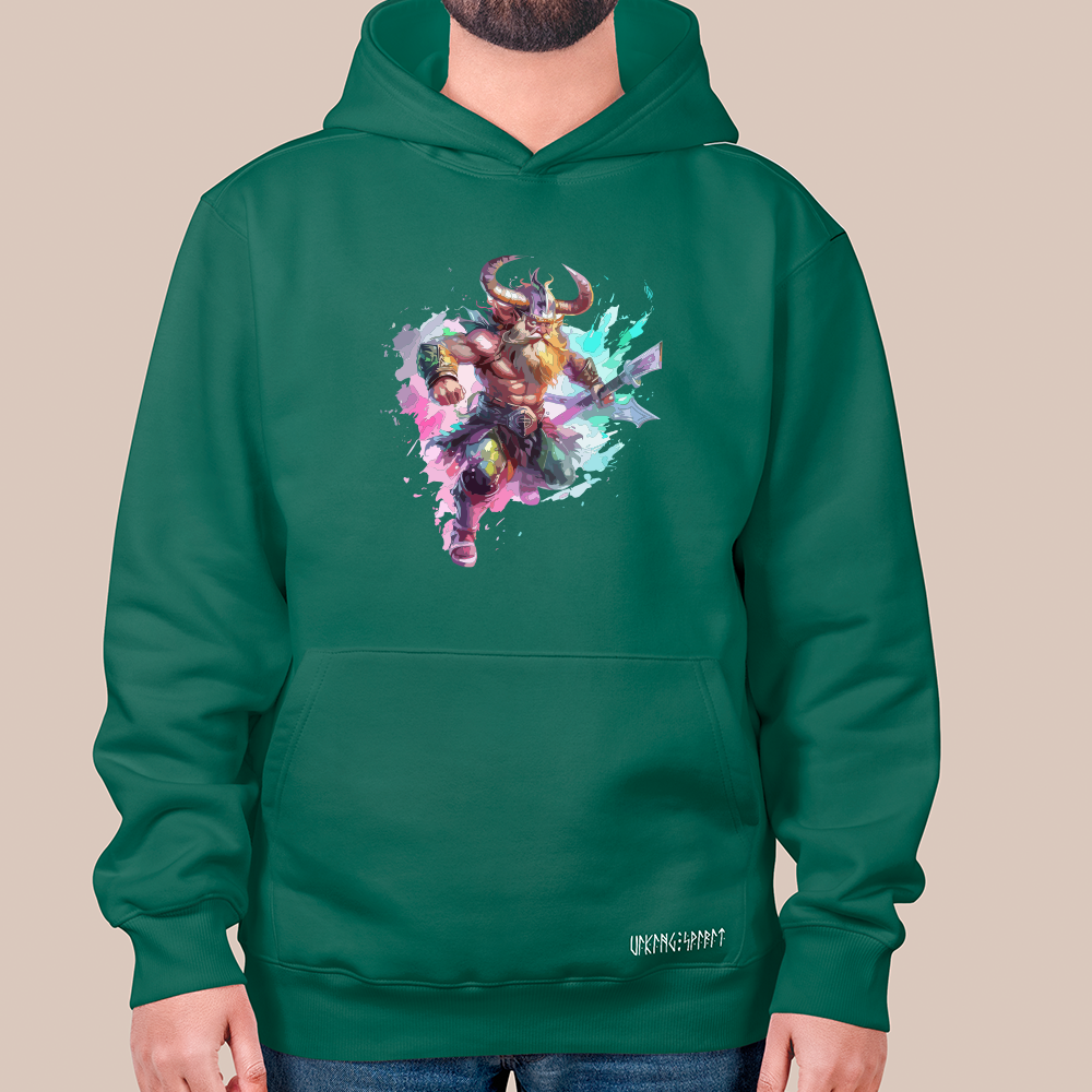 Splash Art Viking Axe Warrior 550g Heavyweight Cotton Hoodie, Norse Mythology Warrior Totem Pullover with Kangaroo Pocket, Affordable Unisex All-Ages Sweatshirt for European Fans-Viking Spirit