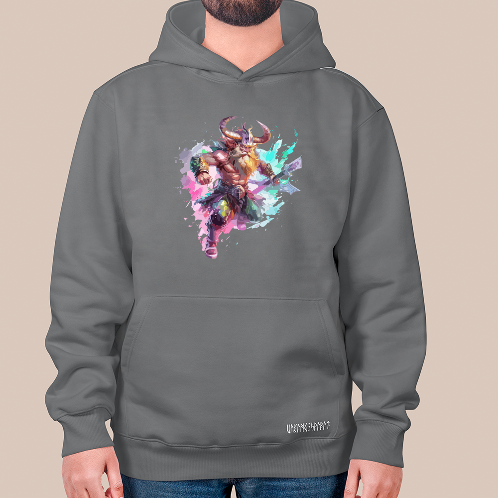 Splash Art Viking Axe Warrior 550g Heavyweight Cotton Hoodie, Norse Mythology Warrior Totem Pullover with Kangaroo Pocket, Affordable Unisex All-Ages Sweatshirt for European Fans-Viking Spirit