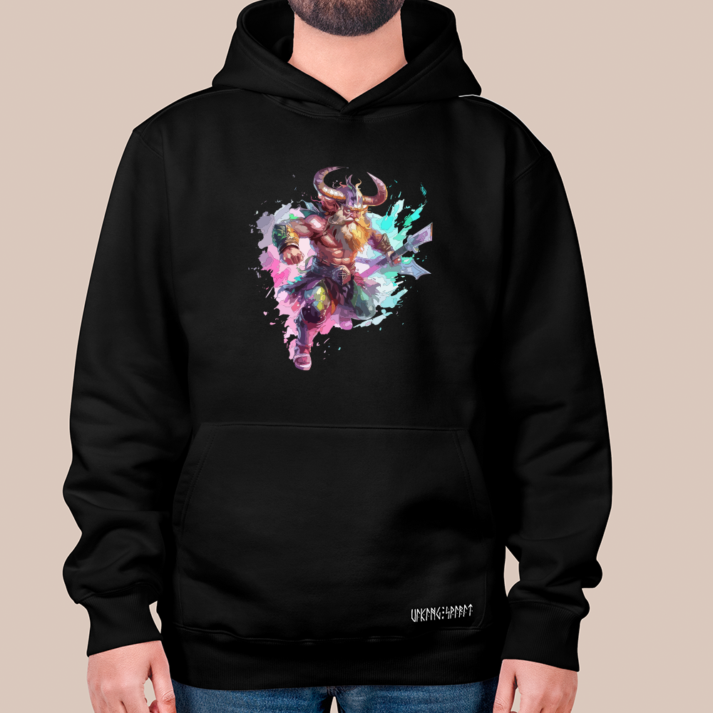 Splash Art Viking Axe Warrior 550g Heavyweight Cotton Hoodie, Norse Mythology Warrior Totem Pullover with Kangaroo Pocket, Affordable Unisex All-Ages Sweatshirt for European Fans-Viking Spirit