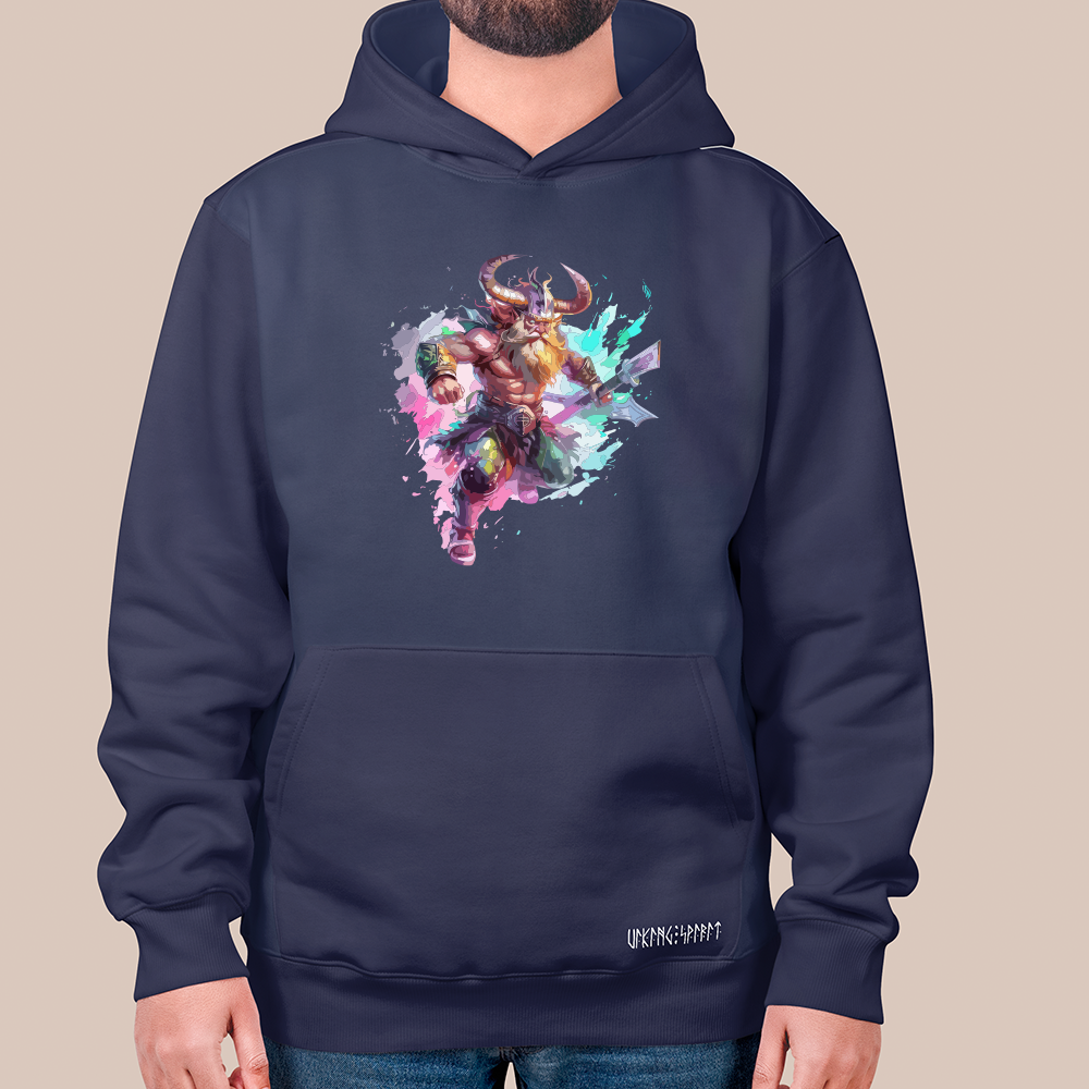 Splash Art Viking Axe Warrior 550g Heavyweight Cotton Hoodie, Norse Mythology Warrior Totem Pullover with Kangaroo Pocket, Affordable Unisex All-Ages Sweatshirt for European Fans-Viking Spirit