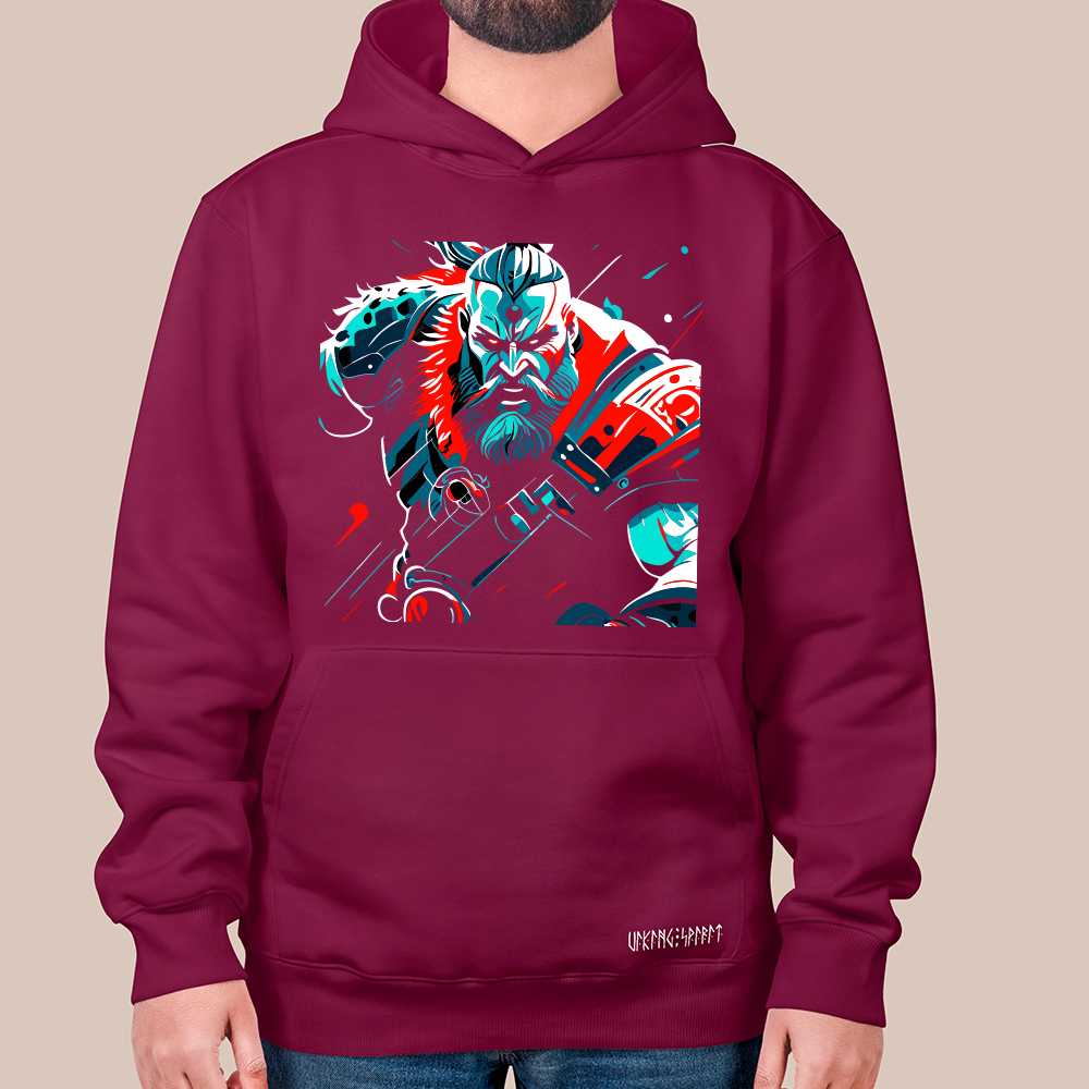 Pop Art Line Viking Berserker 550g Heavyweight Cotton Hoodie, Norse Mythology Berserker Totem Pullover with Kangaroo Pocket, Affordable Unisex All-Ages Sweatshirt for European Fans-Viking Spirit