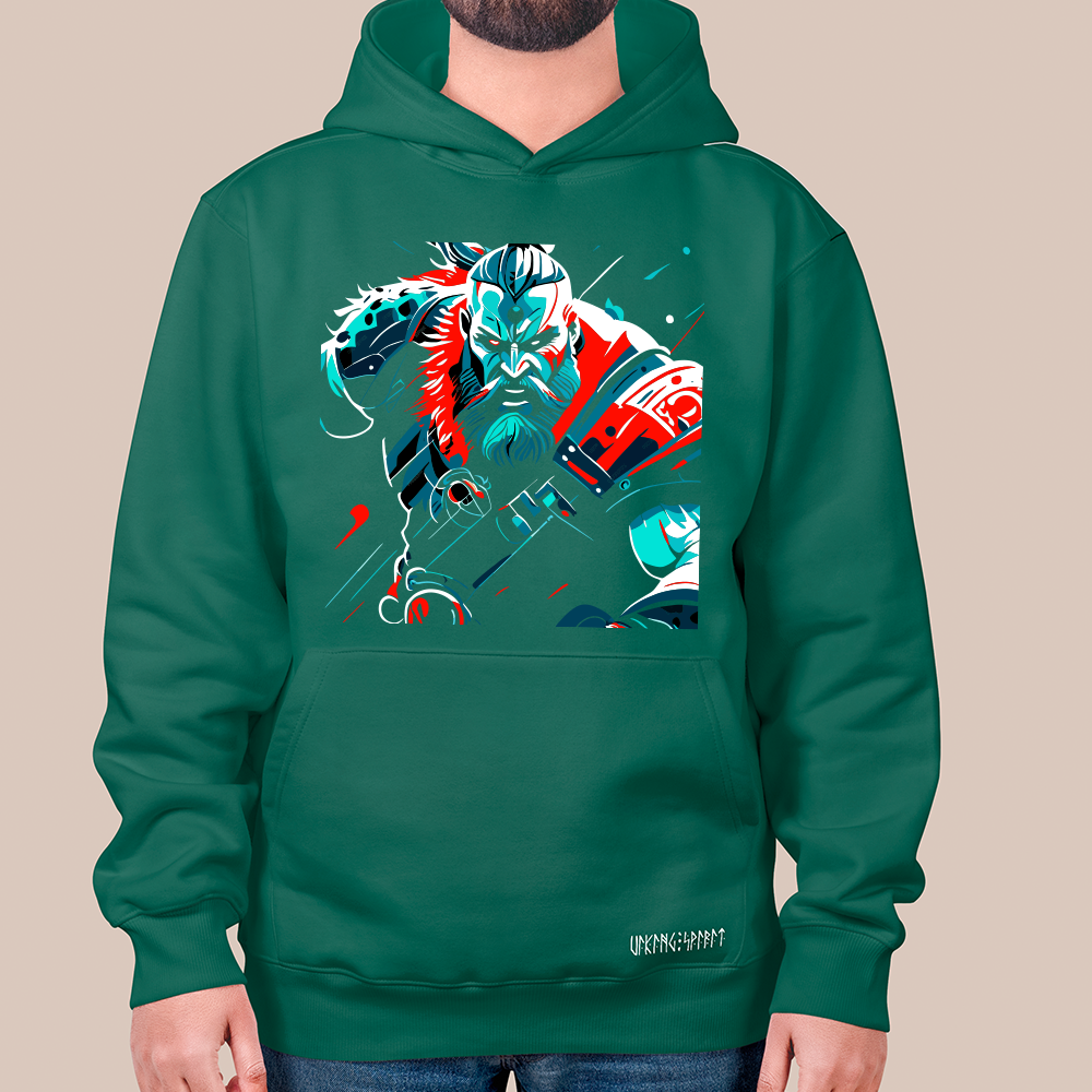 Pop Art Line Viking Berserker 550g Heavyweight Cotton Hoodie, Norse Mythology Berserker Totem Pullover with Kangaroo Pocket, Affordable Unisex All-Ages Sweatshirt for European Fans-Viking Spirit