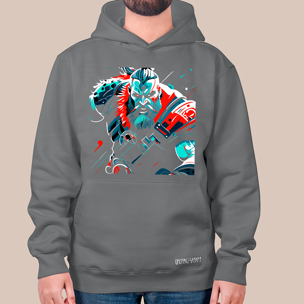 Pop Art Line Viking Berserker 550g Heavyweight Cotton Hoodie, Norse Mythology Berserker Totem Pullover with Kangaroo Pocket, Affordable Unisex All-Ages Sweatshirt for European Fans-Viking Spirit