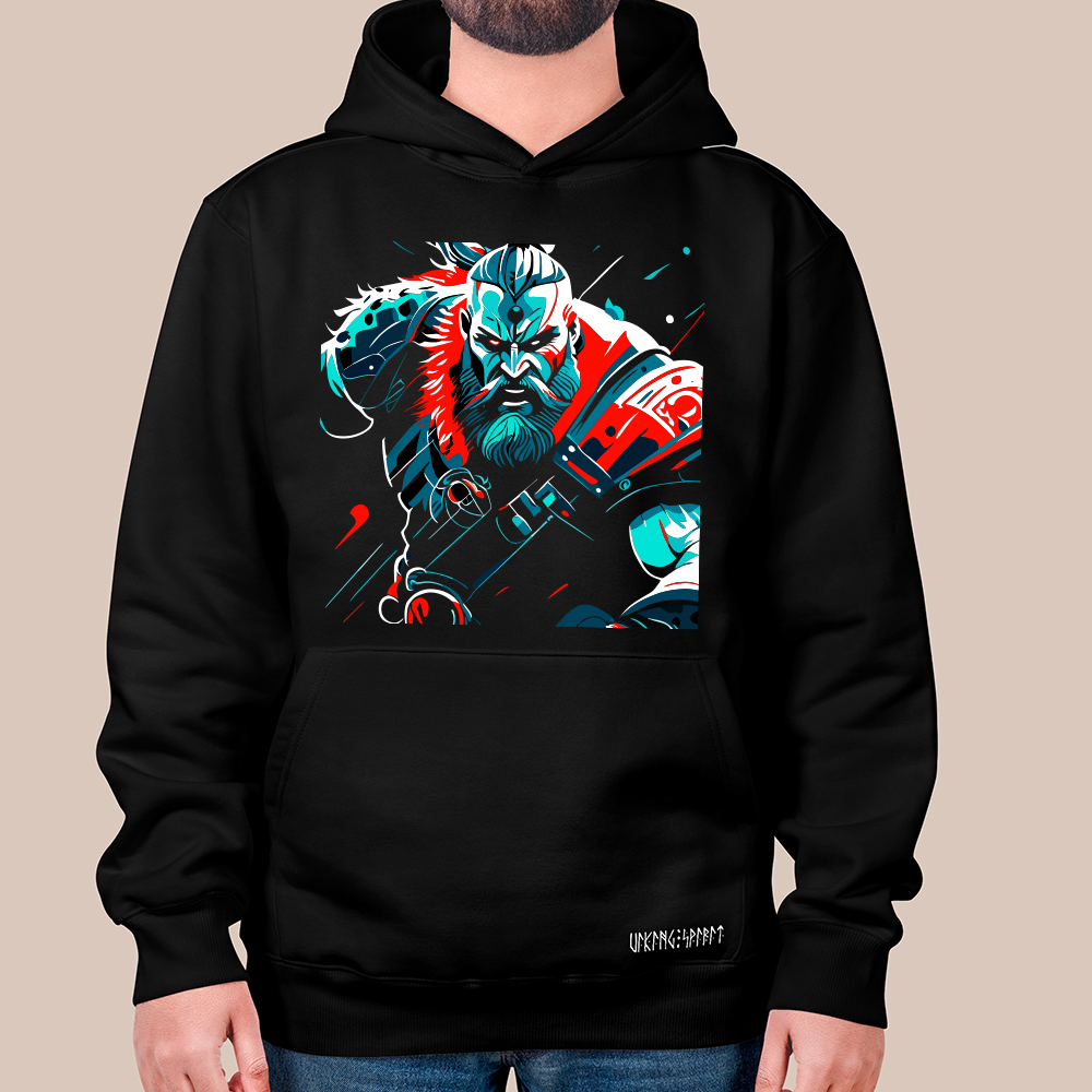 Pop Art Line Viking Berserker 550g Heavyweight Cotton Hoodie, Norse Mythology Berserker Totem Pullover with Kangaroo Pocket, Affordable Unisex All-Ages Sweatshirt for European Fans-Viking Spirit